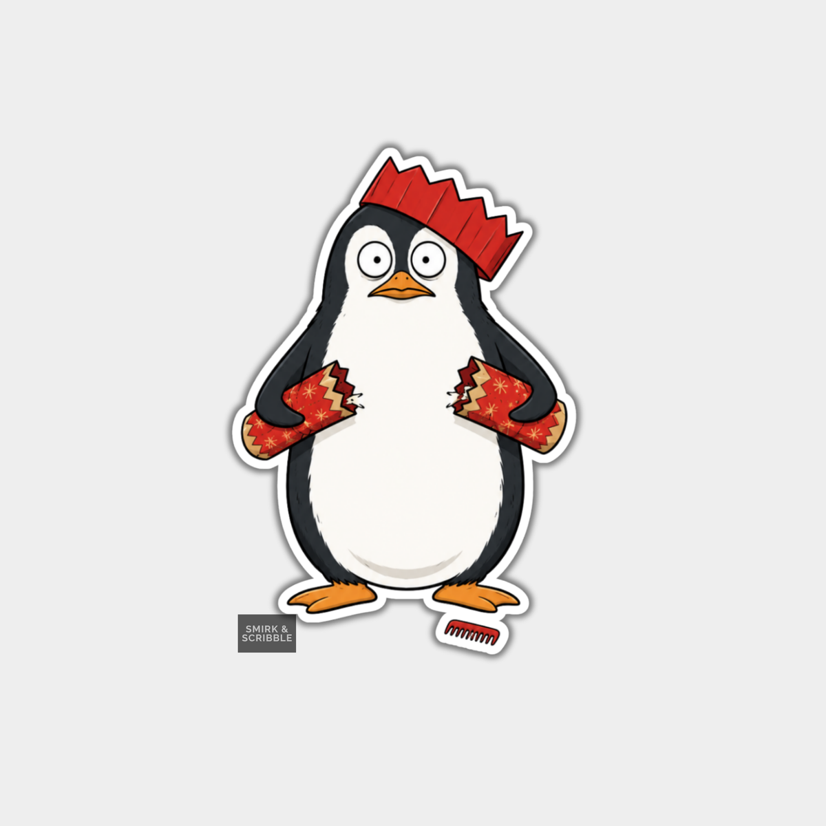 Funny Christmas Sticker - Cute Penguin & Cracker