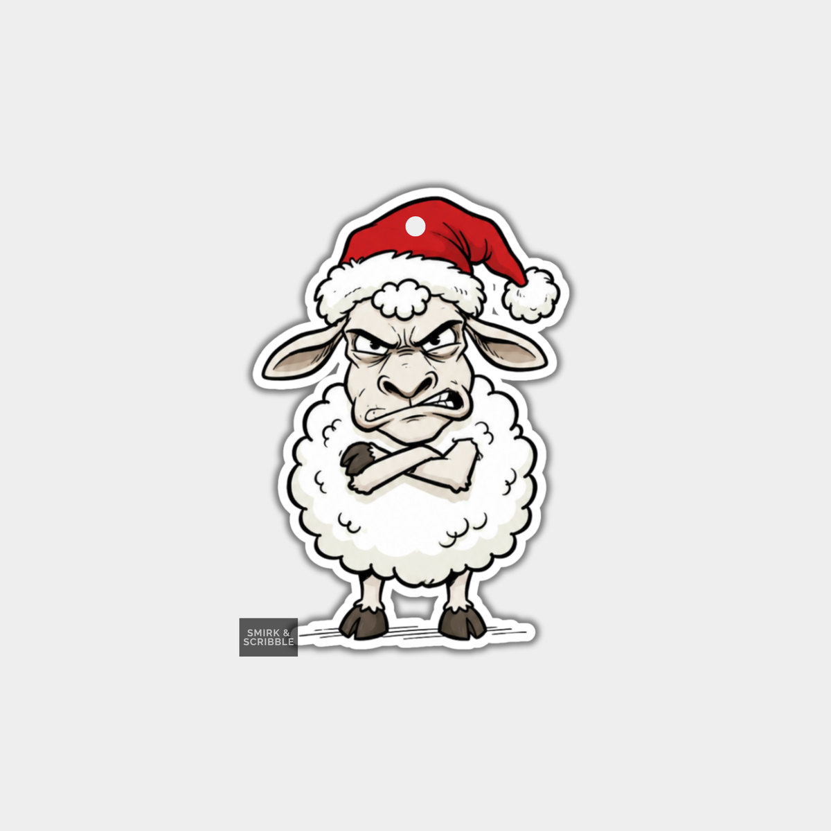 Funny Christmas Gift Tags - Cute Angry Sheep In Santa Hat