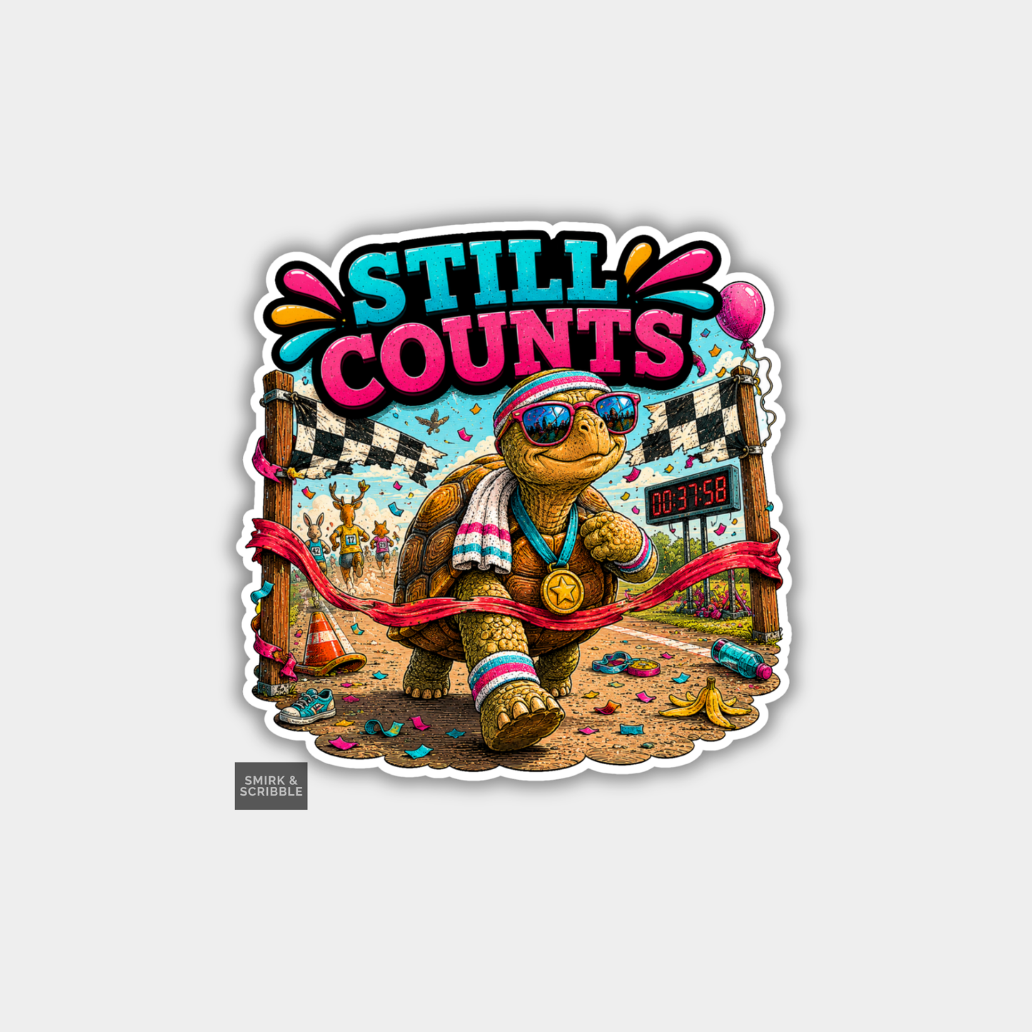 Funny Vinyl Die Cut Sticker - Still Counts Tortoise