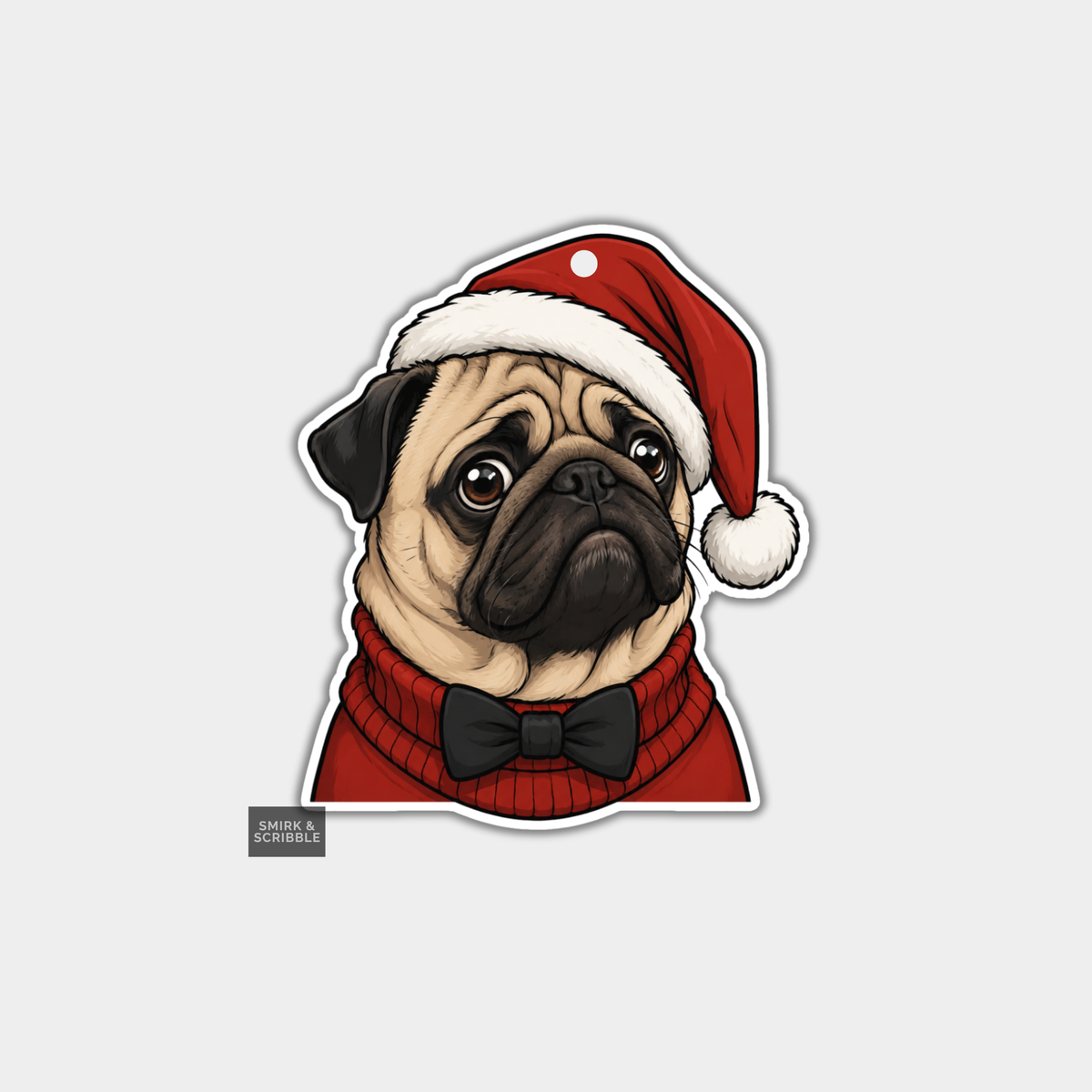Funny Christmas Gift Tags - Cute Pug In Santa Hat