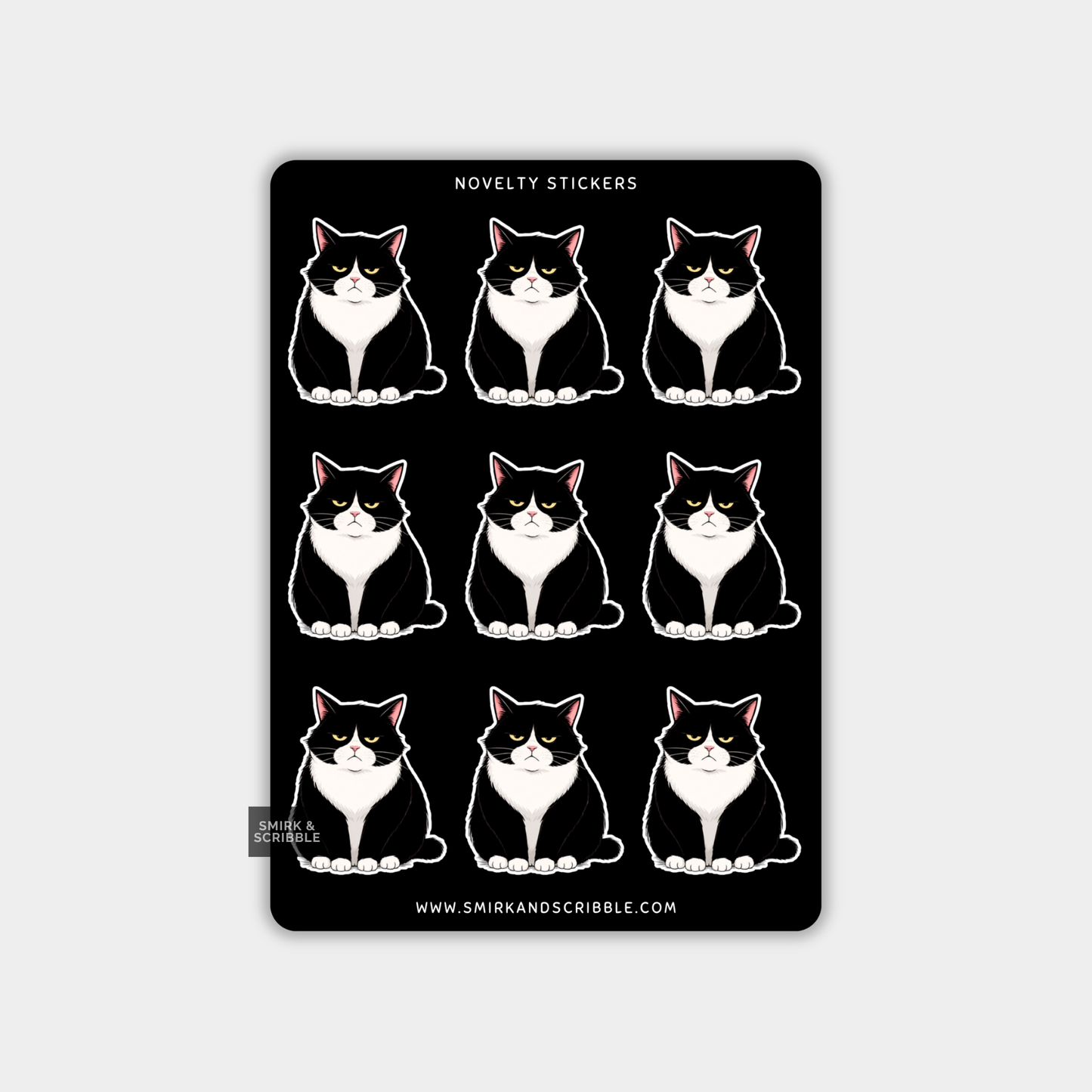 Funny Vinyl Sticker Sheet - Black & White Cat