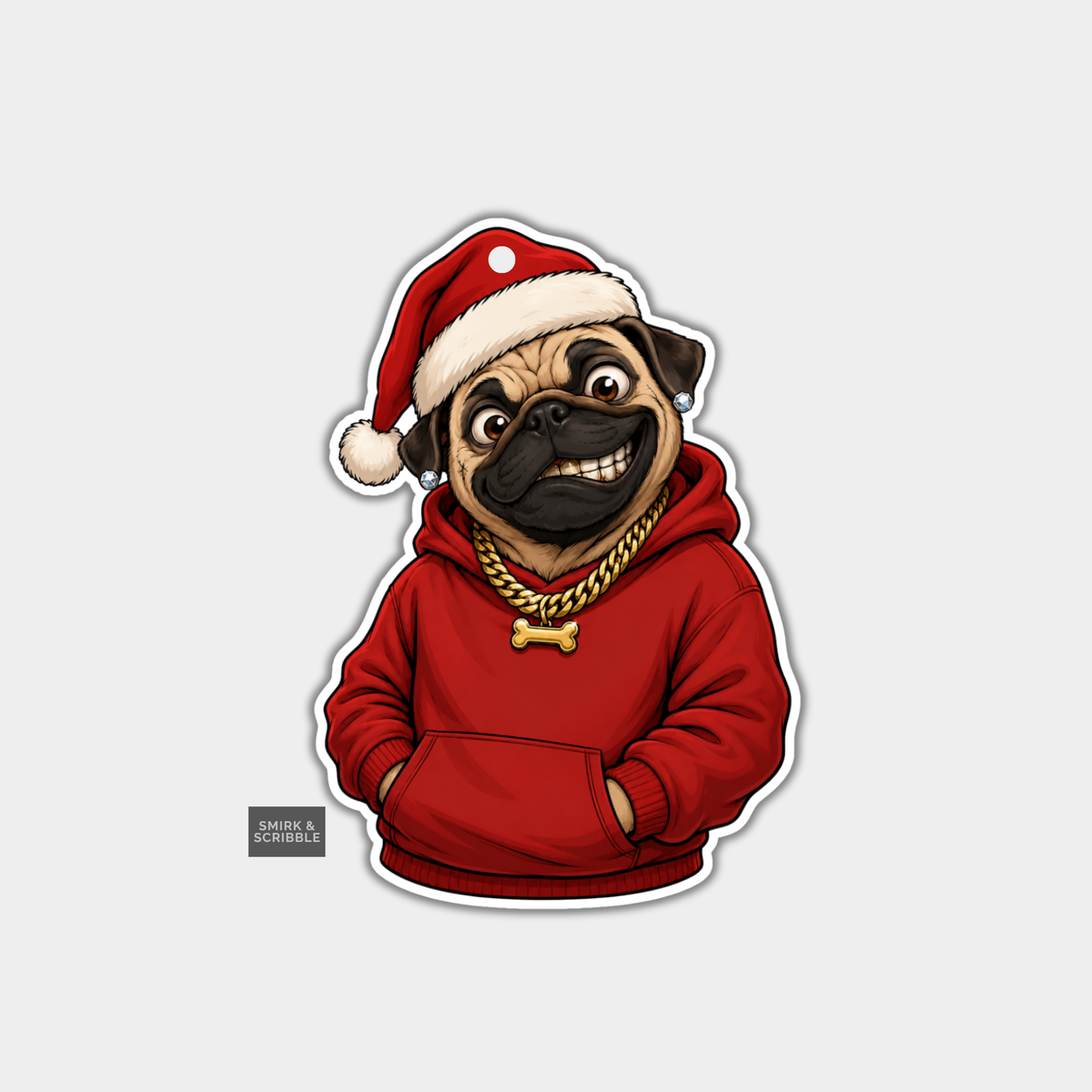 Funny Christmas Gift Tags - Pug In Hoodie