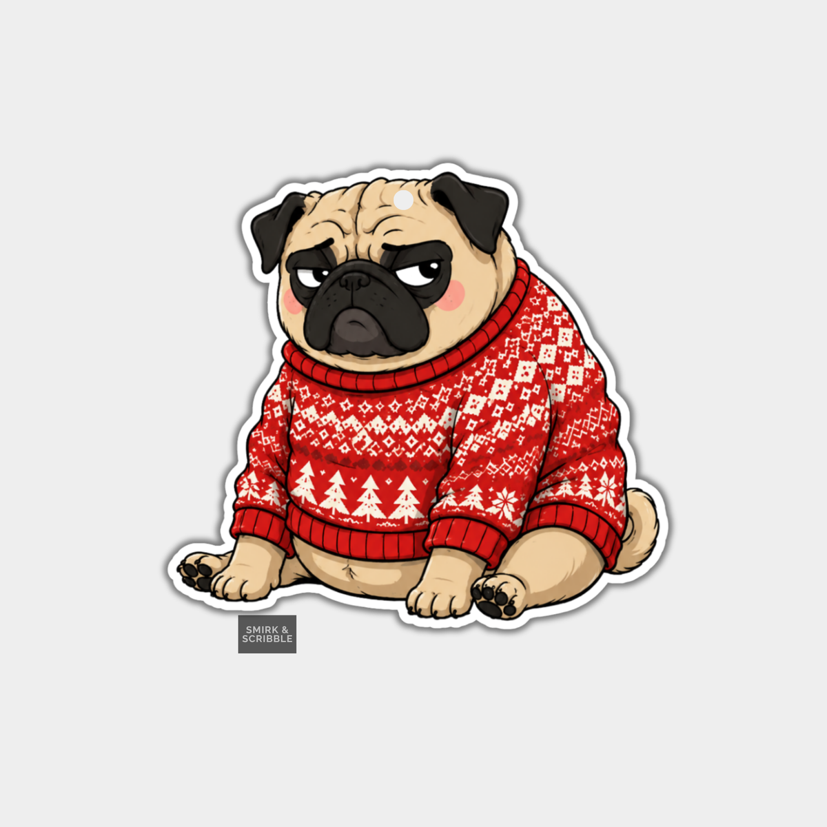 Funny Christmas Gift Tags - Cute Grumpy Pug In Xmas Jumper