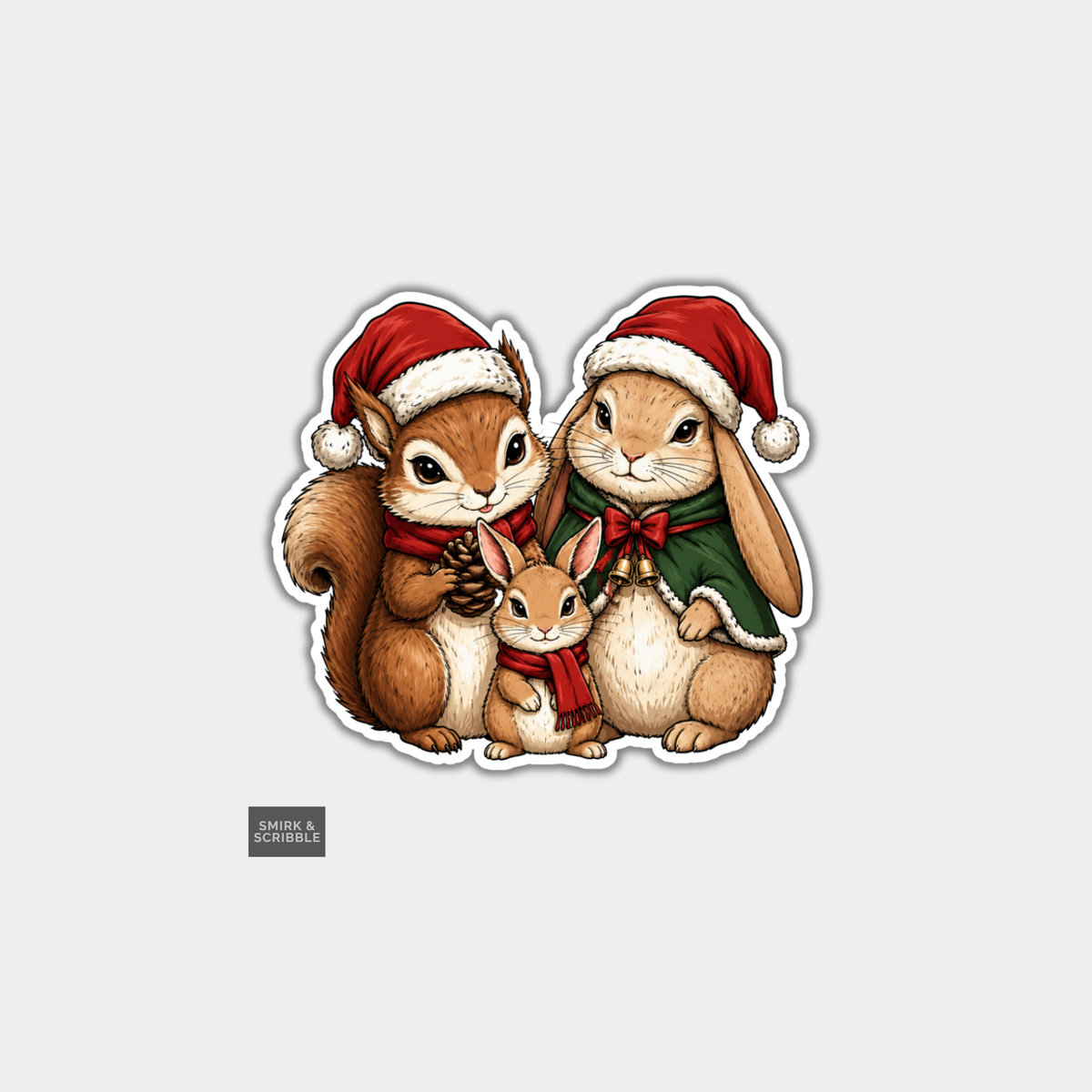 Funny Christmas Sticker - Cute Rabbit Family
