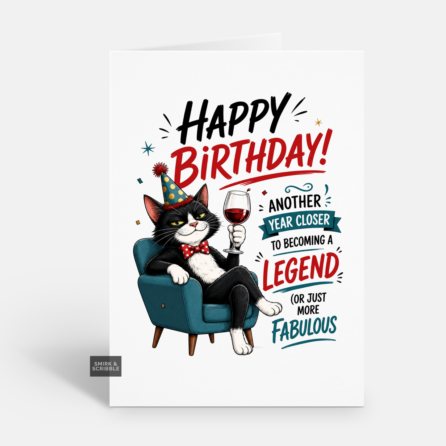 Funny Birthday Card - Legend Armchair Cat