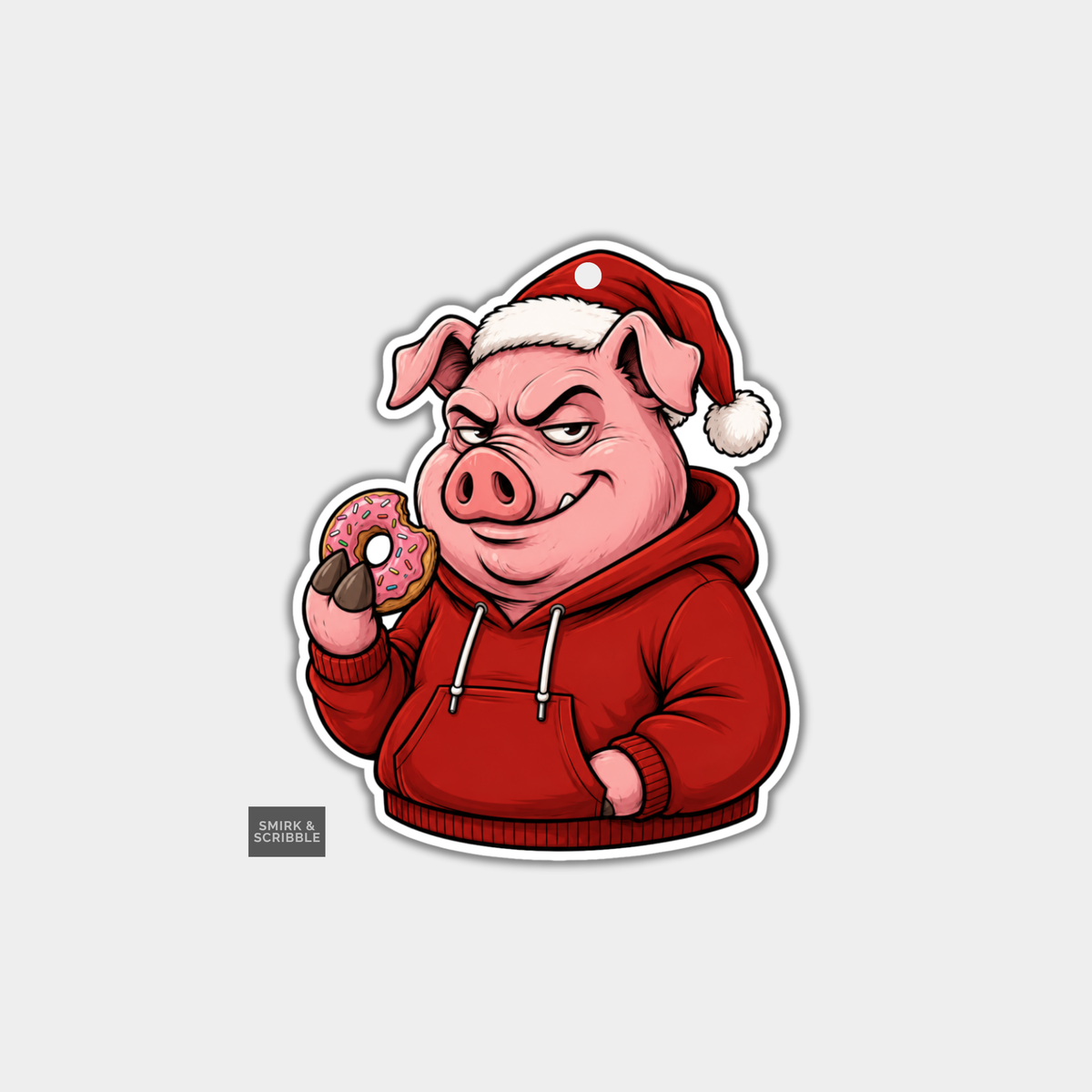 Funny Christmas Gift Tags - Pig In Hoodie With Doughnut