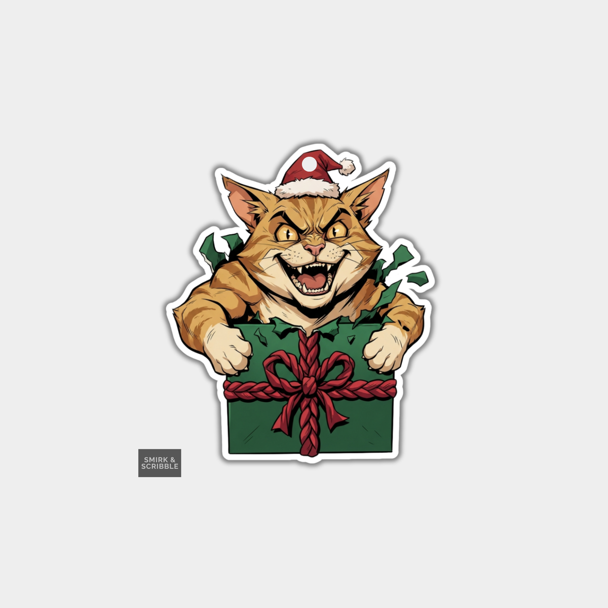 Funny Christmas Gift Tags - Scary Evil Cat In Gift