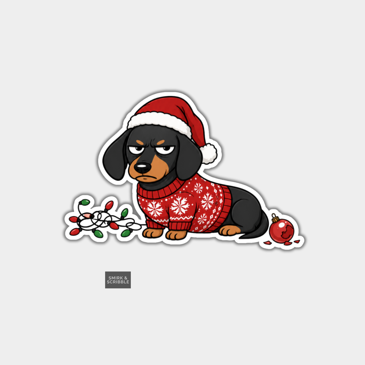 Funny Christmas Sticker - Cute Grumpy Dachshund
