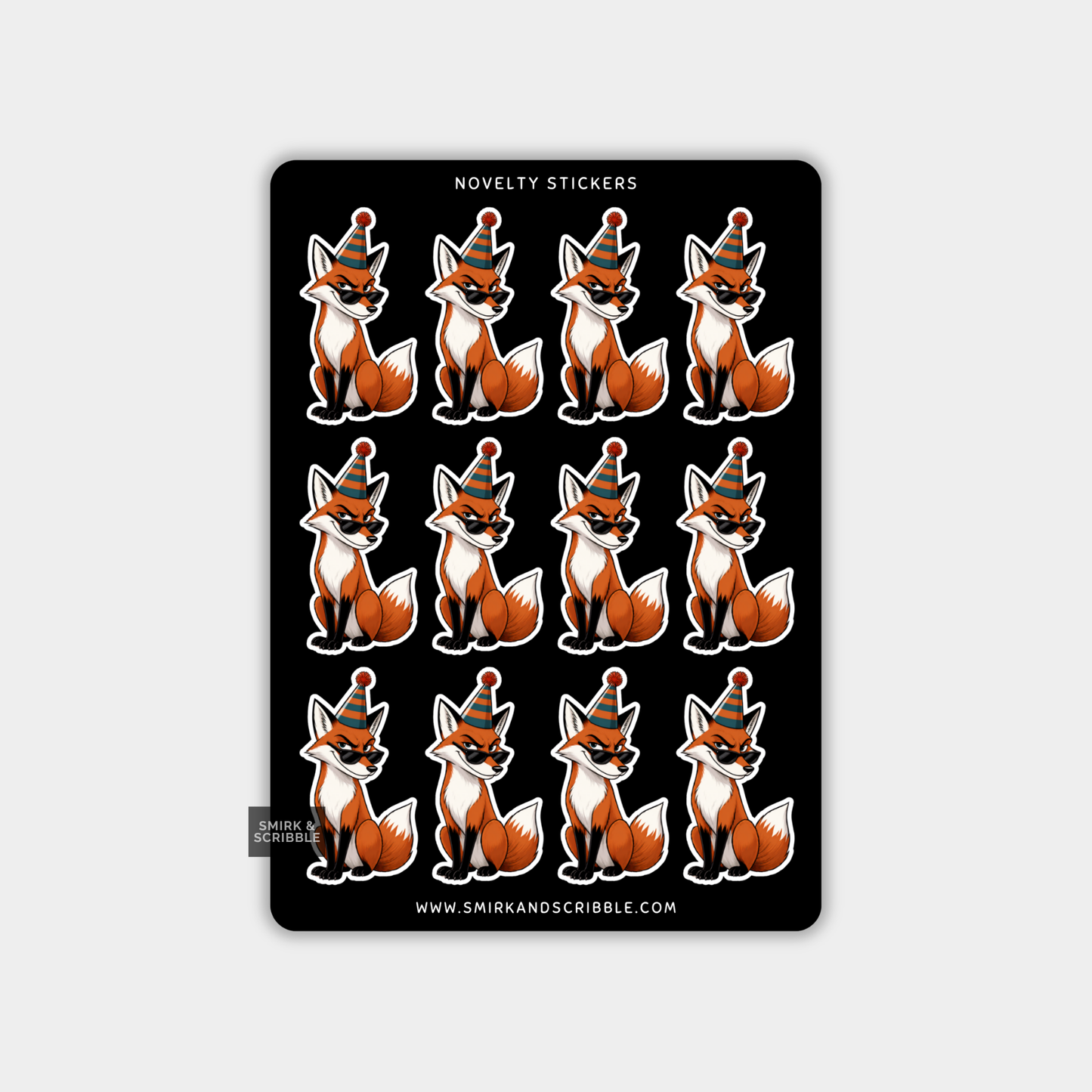 Funny Vinyl Sticker Sheet - Birthday Fox