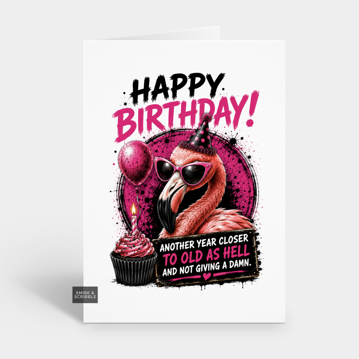 Funny Birthday Card - Old Flamingo