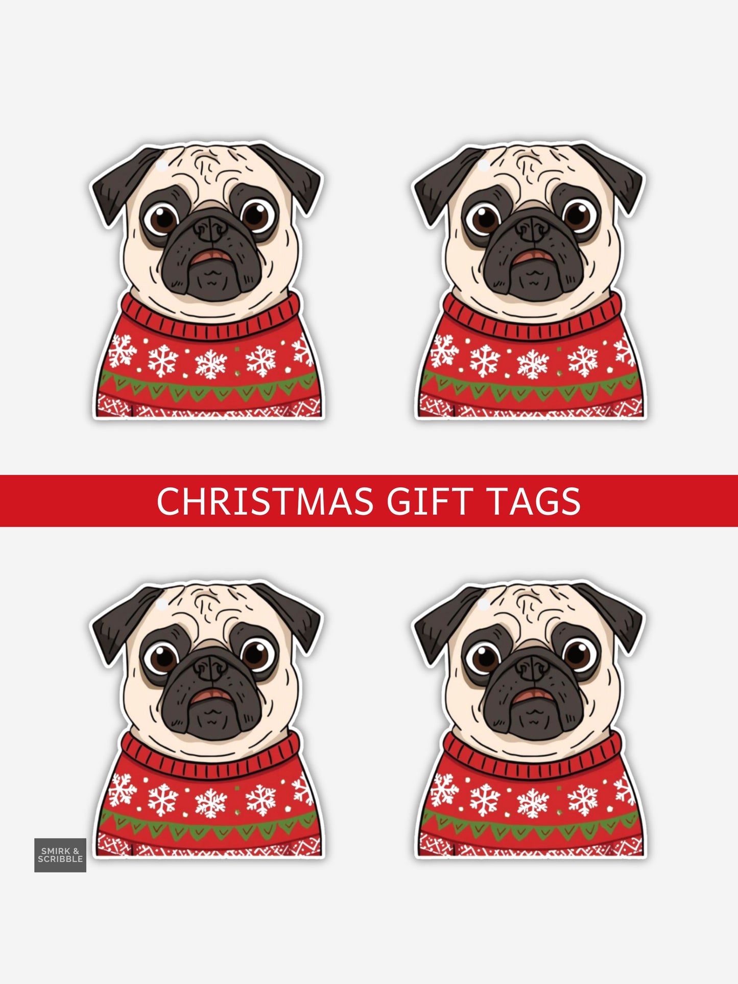 Pug Christmas Gift Tags