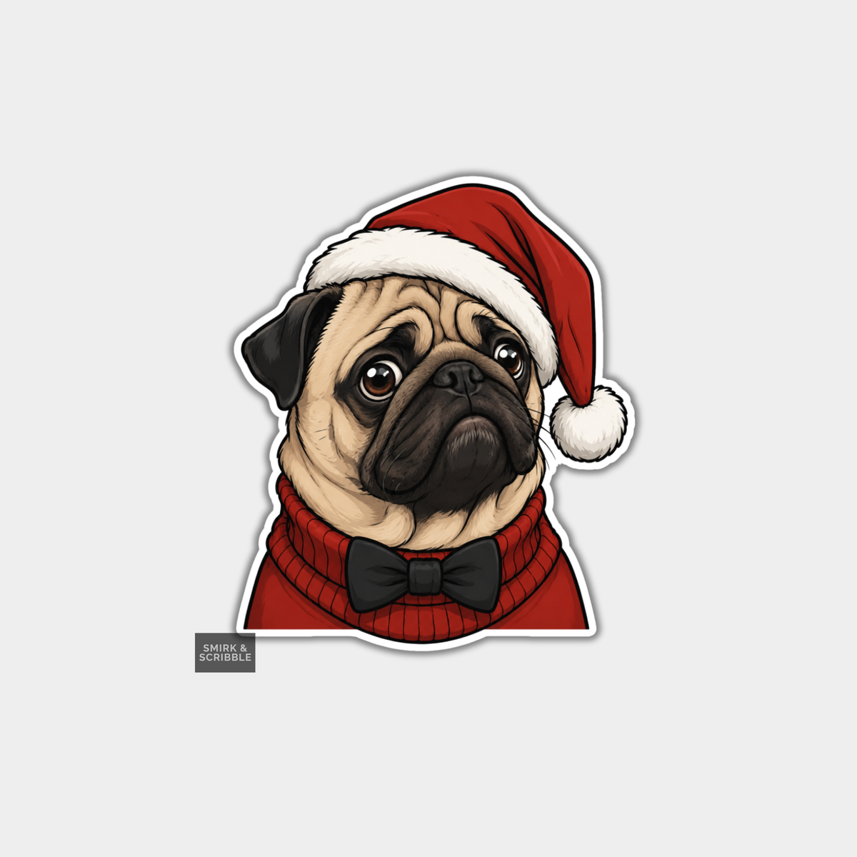 Funny Christmas Sticker - Cute Pug In Santa Hat