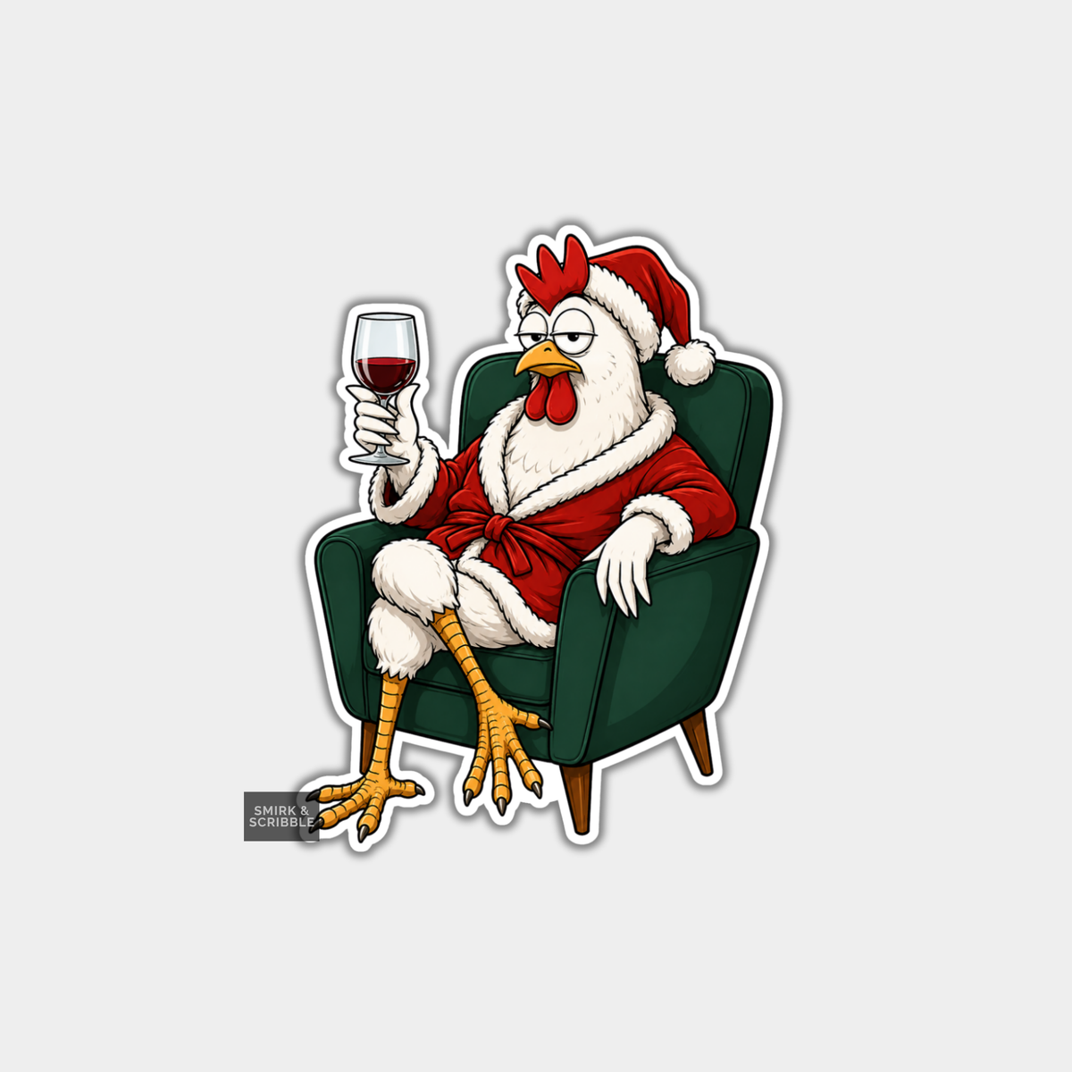 Funny Christmas Sticker - Chicken With Red Wine