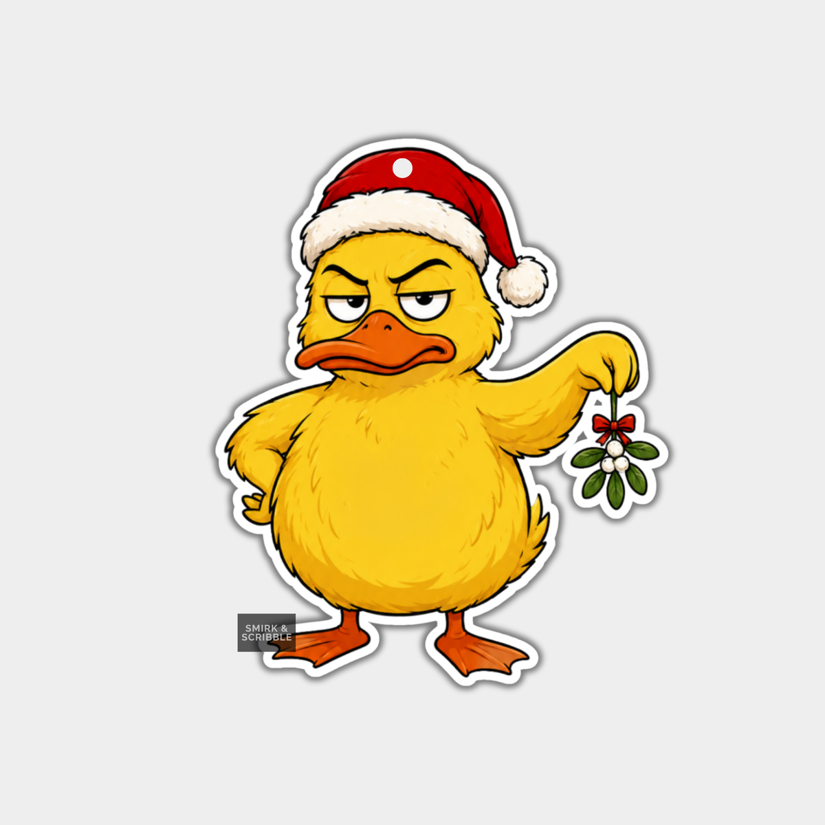 Funny Christmas Gift Tags - Cute Grumpy Duck & Mistletoe