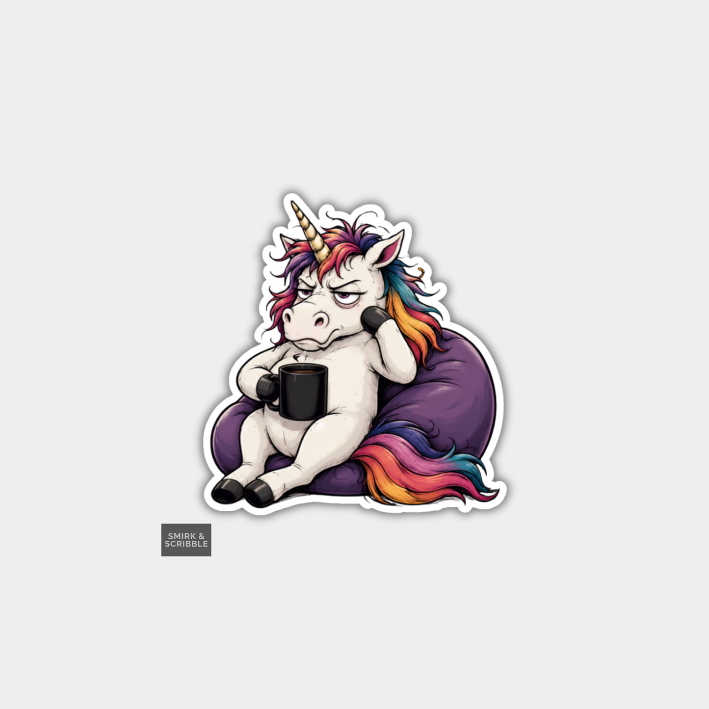 Funny Die Cut Vinyl Sticker - Grumpy Unicorn