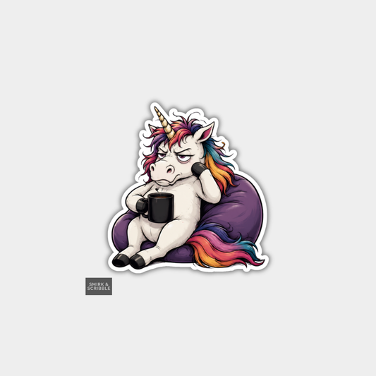 Funny Die Cut Vinyl Sticker - Grumpy Unicorn