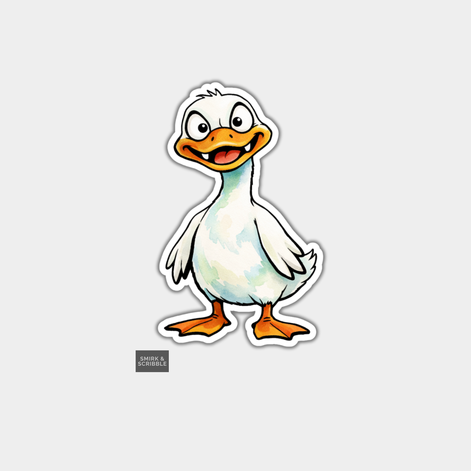 Cartoon duck character on a light gray background