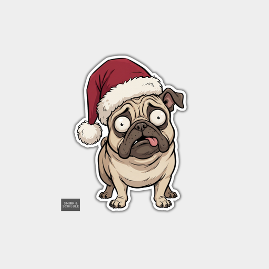 Funny Christmas Sticker - Cute Dog In Santa Hat