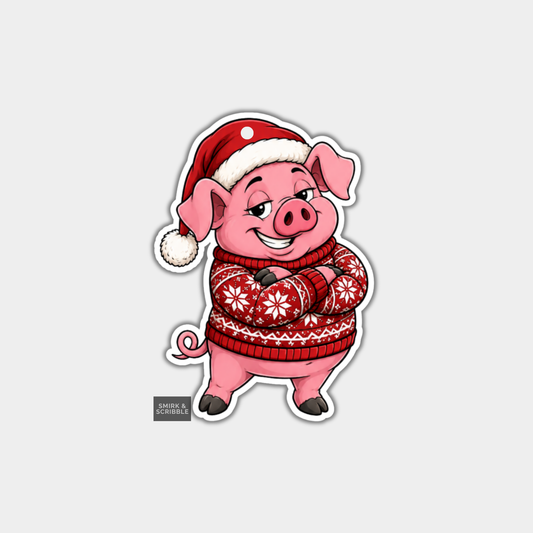 Funny Christmas Gift Tags - Cute Pig In Xmas Jumper