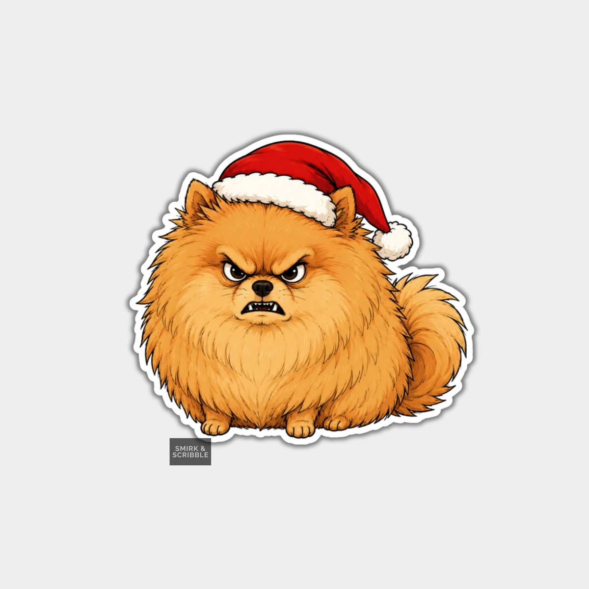 Funny Christmas Sticker - Angry Dog In Santa Hat