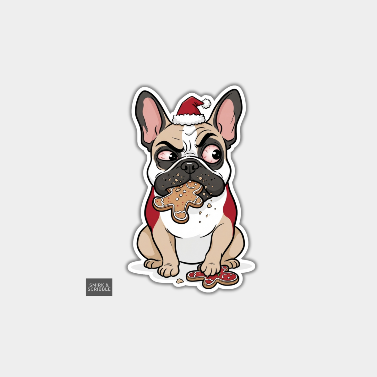 Funny Christmas Sticker - Cheeky French Bulldog In Santa Hat