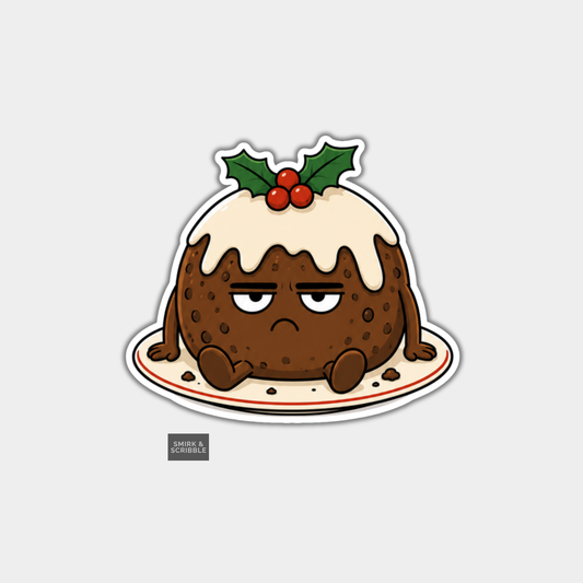 Funny Christmas Sticker - Grumpy Cute Xmas Pudding