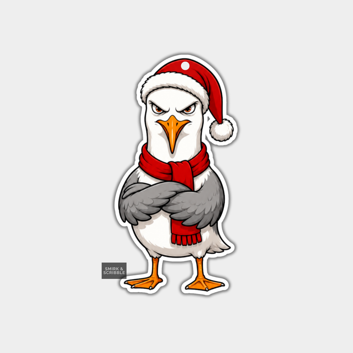 Funny Christmas Gift Tags - Judgy Seagull In Santa Hat