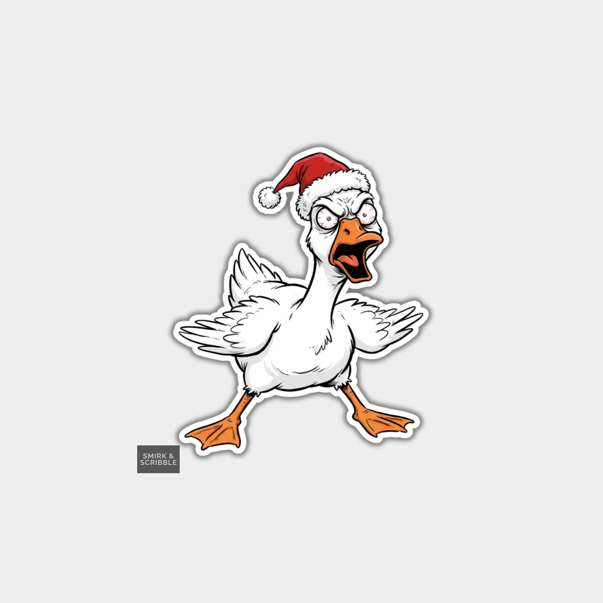 Funny Christmas Sticker - Angry Goose In Santa Hat