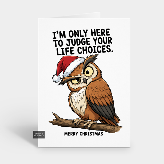 Funny Christmas Card - Judging Owl