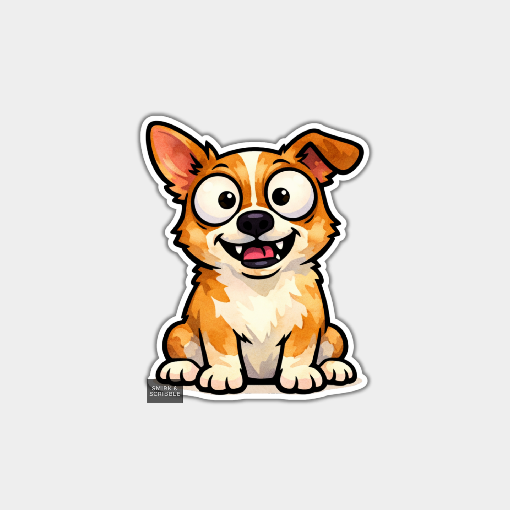 Cartoon dog sticker with a happy expression on a transparent background