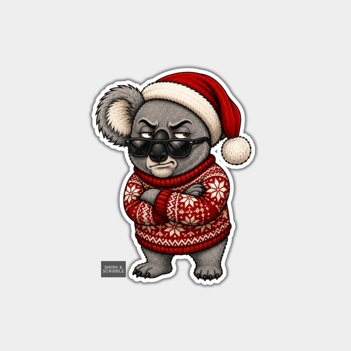 Funny Christmas Sticker - Cute Judgy Koala In Xmas Jumper