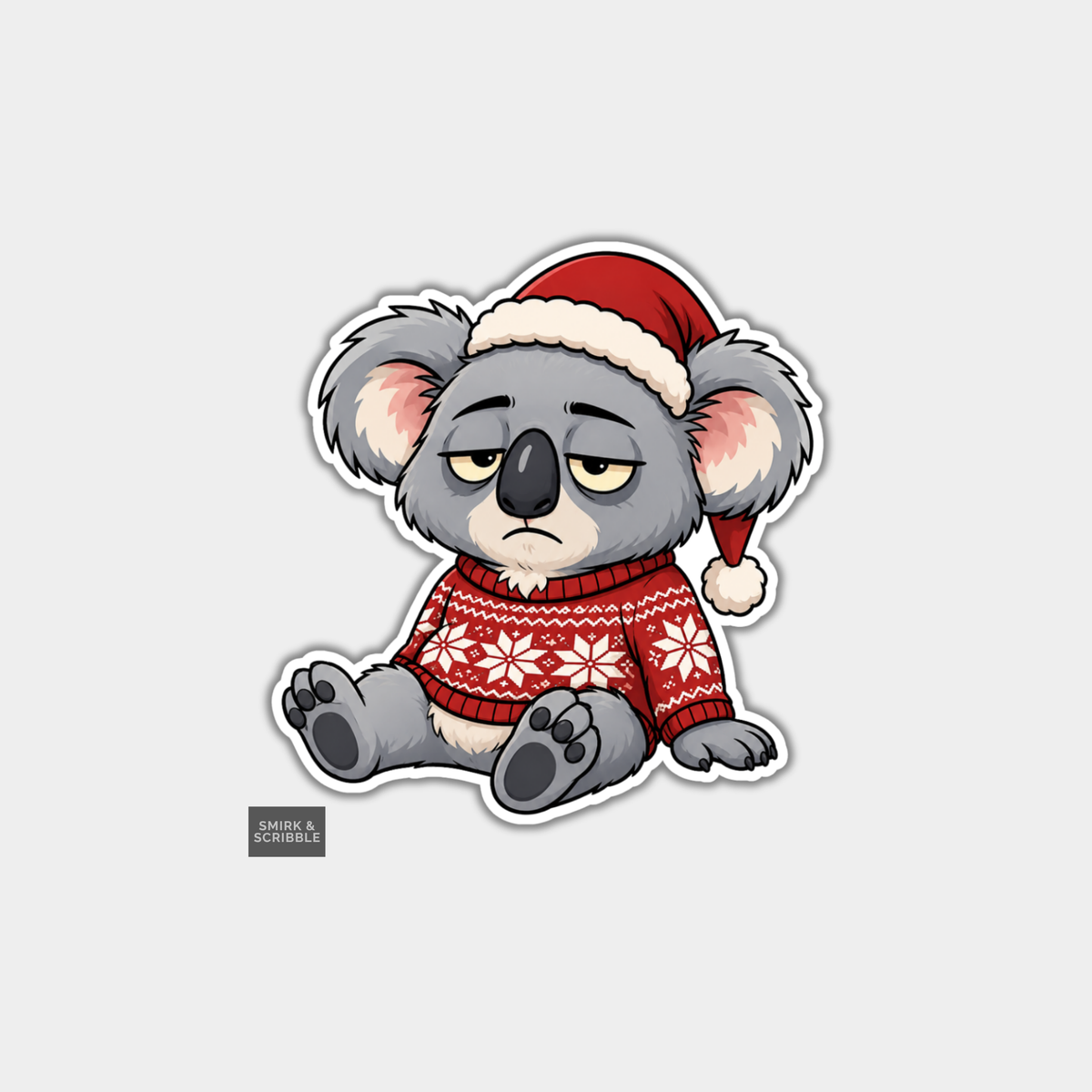 Funny Christmas Sticker - Grumpy Sitting Koala
