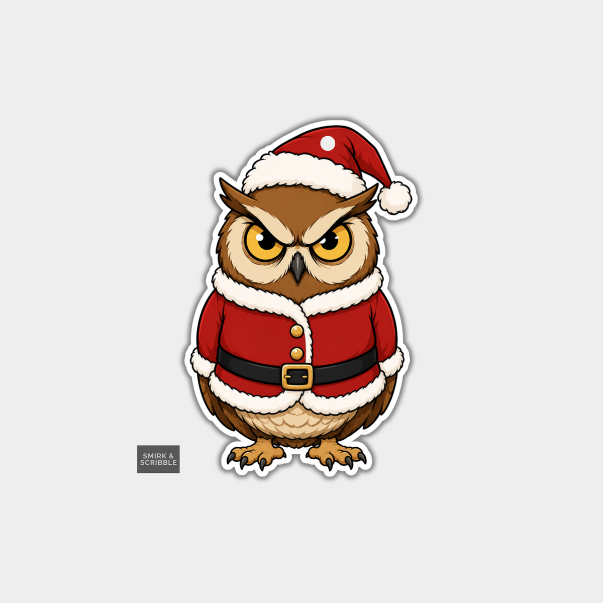 Funny Christmas Gift Tags - Grumpy Santa Owl