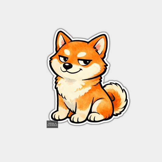 Cartoon Shiba Inu dog sticker on a gray background