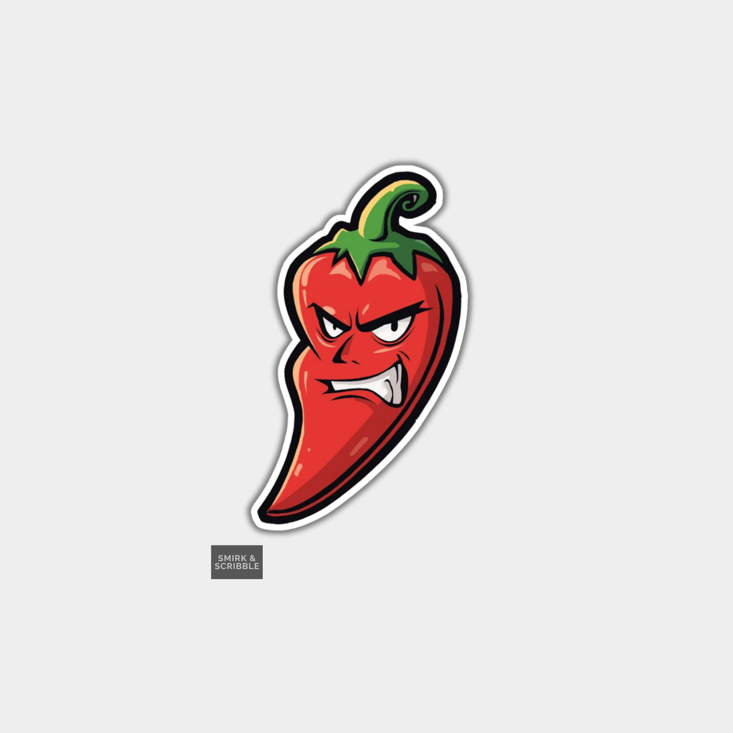 Sticker of a red chili pepper with an angry expression on a white background