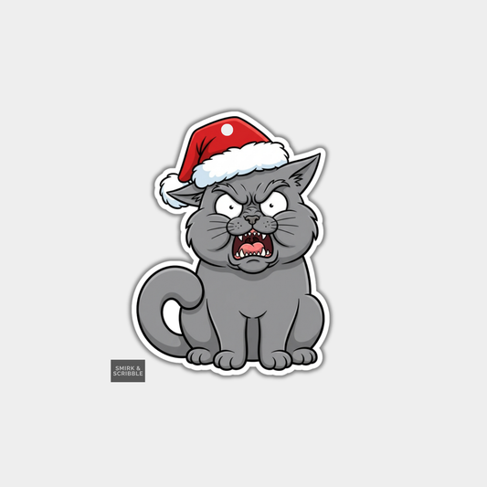 Funny Christmas Gift Tags - Angry Grey Cat