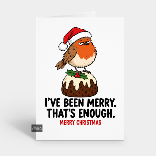 Funny Christmas Card - Merry Robin & Pudding