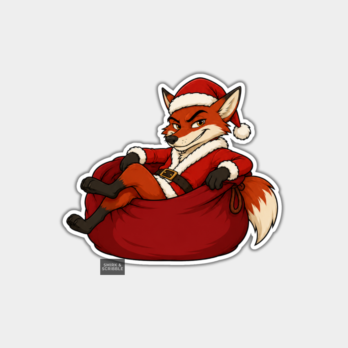 Funny Christmas Sticker - Cute Fox In Santa Hat