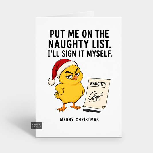 Funny Christmas Card - Naughty List Yellow Chick
