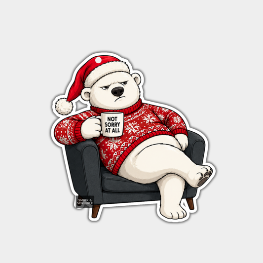 Funny Christmas Gift Tags - Grumpy Armchair Polar Bear