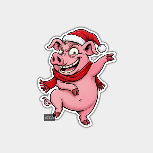 Funny Christmas Sticker - Cute Cheeky Dancing Pig