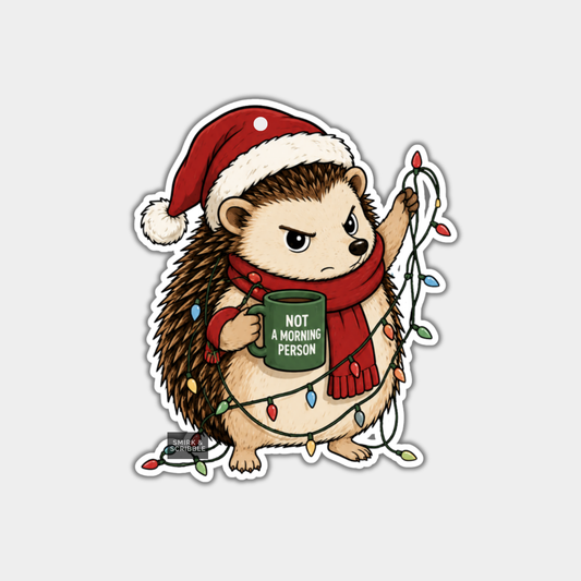 Funny Christmas Gift Tags - Grumpy Hedgehog & Coffee