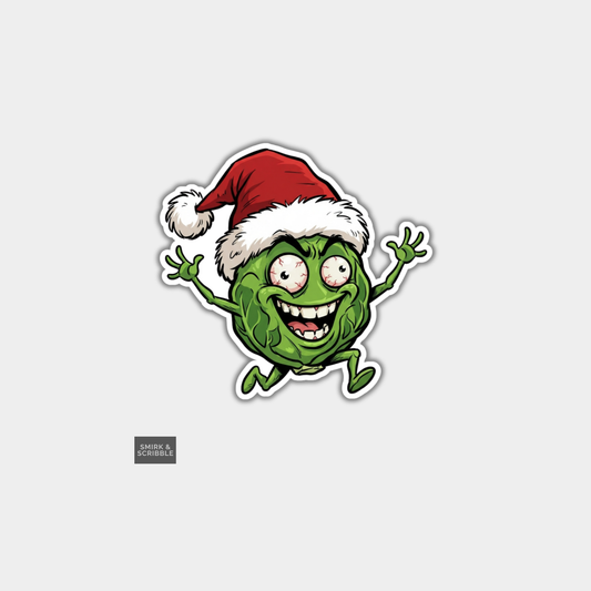 Funny Christmas Sticker - Cute Brussels Sprout In Santa Hat