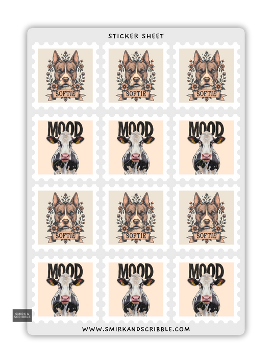 Dog & Cow Stamp Stickers