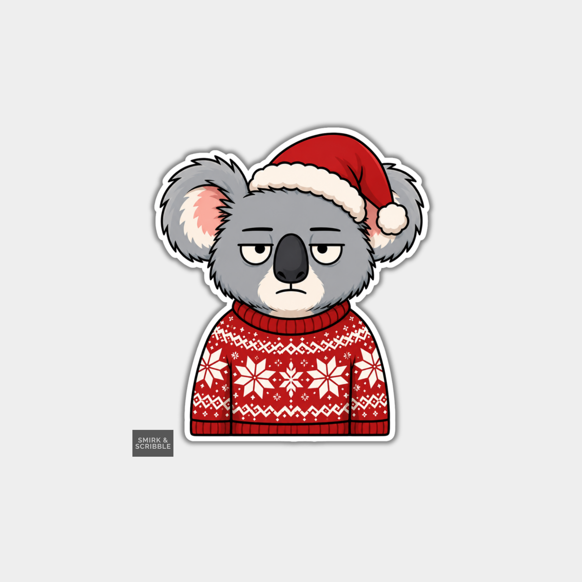 Funny Christmas Sticker - Grumpy Koala In Hat & Jumper