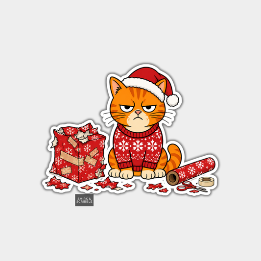 Funny Christmas Sticker - Cute Grumpy Cat