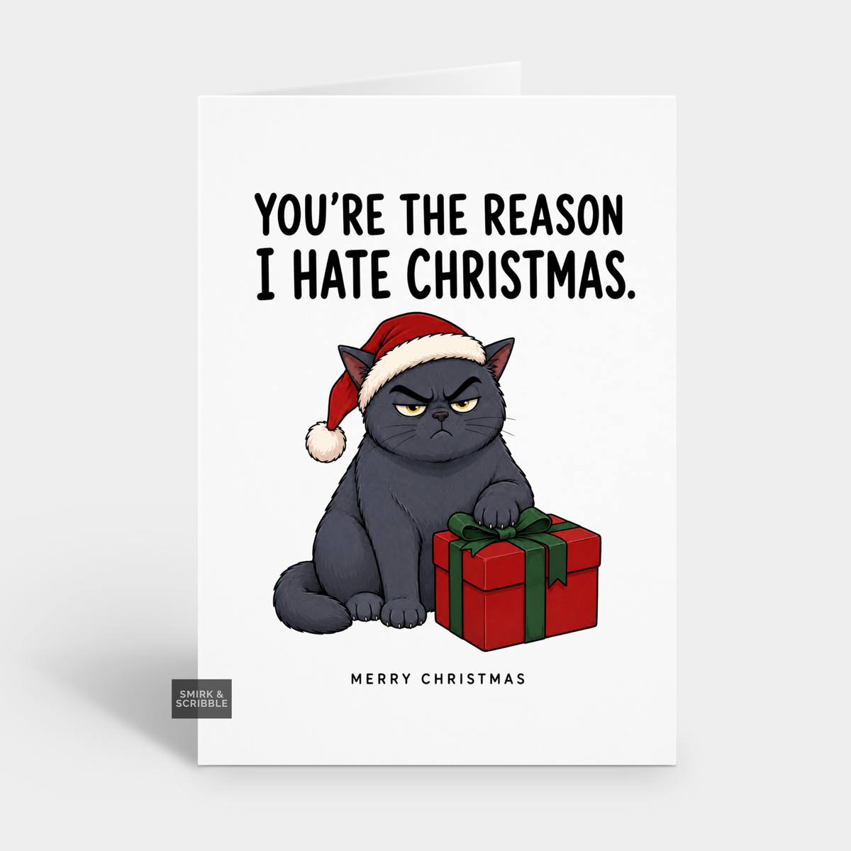 Funny Christmas Card - Grumpy Grey Cat