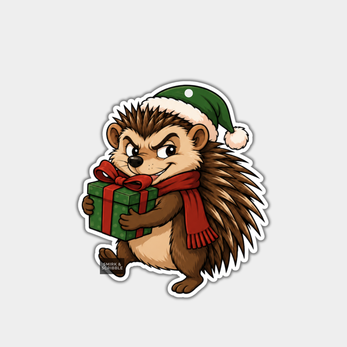 Funny Christmas Gift Tags - Cheeky Cute Hedgehog & Present