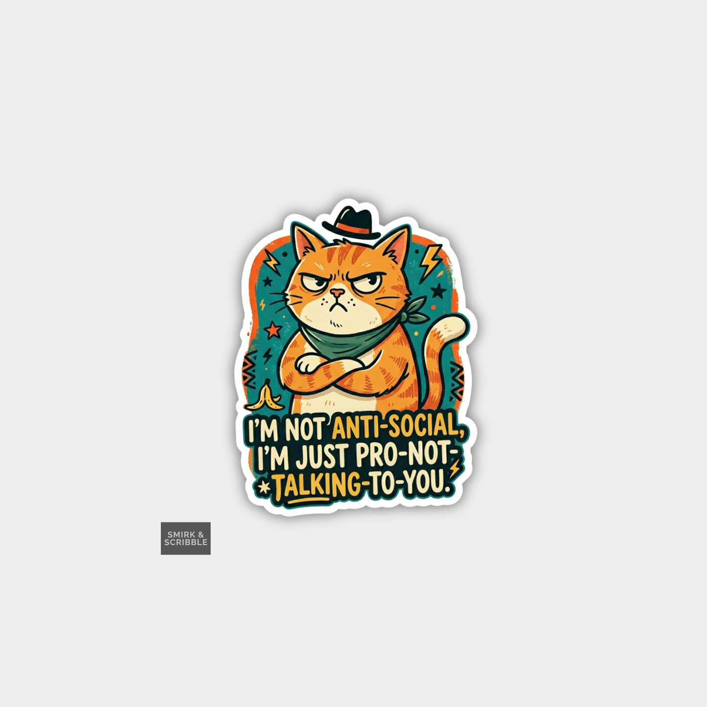 Funny Snarky Joke Vinyl Sticker - Not Antisocial Cat
