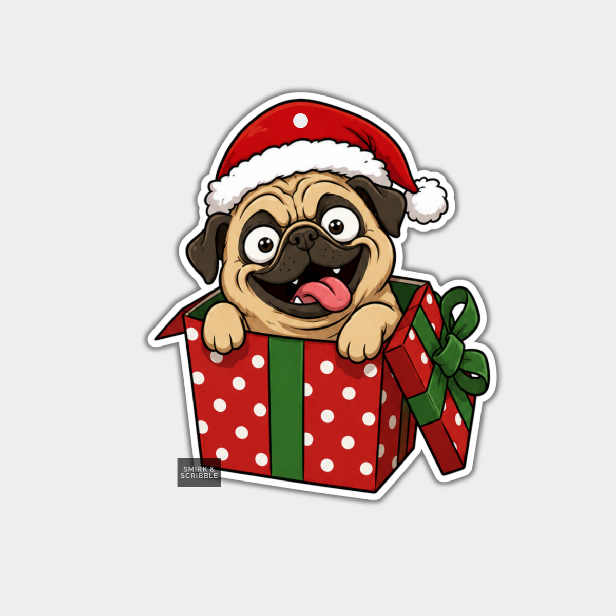 Funny Christmas Gift Tags - Cute Cheeky Pug Dog In Present